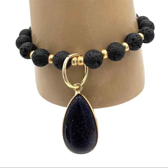 Blue stone gemstone charm. Lava bead diffuser bracelet. - Picture 1 of 3